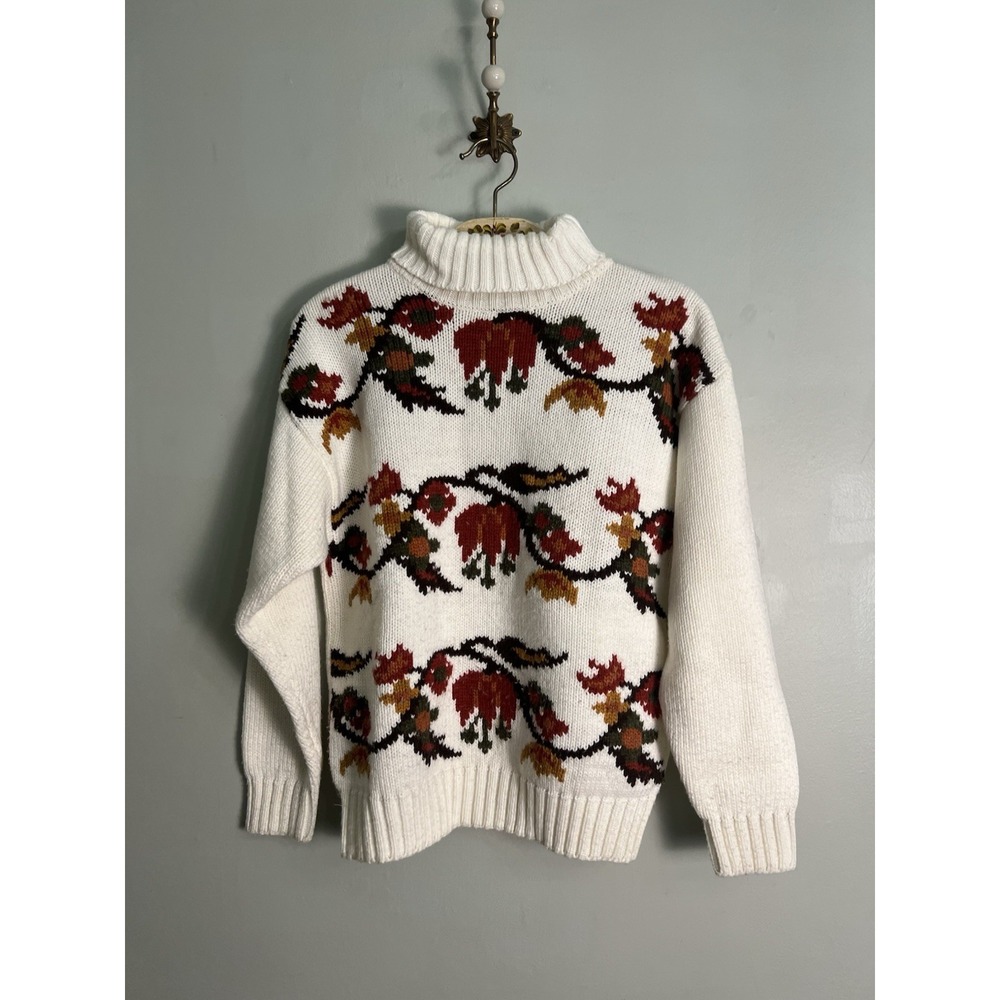 Russ Vintage Floral Turtleneck Sweater M Cozy Grandma Autumn Cottagecore